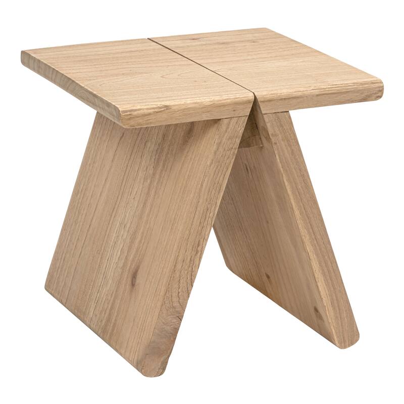 JONATHAN Y Jack Rustic Scandinavian Handcrafted Solid Mindi Wood Sculptural Base Accent Stool - Natural