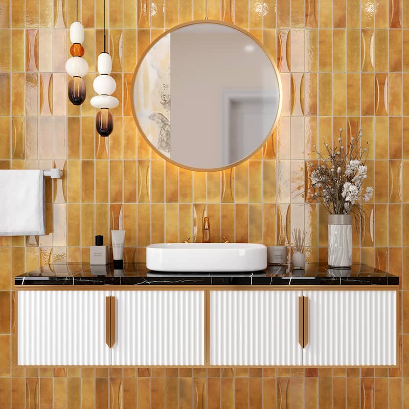 Apollo tile 2.5" x 8" Antiek Glossy Honey Orange Ceramic Tile (5.38 sq ft/case) - 38 Pack