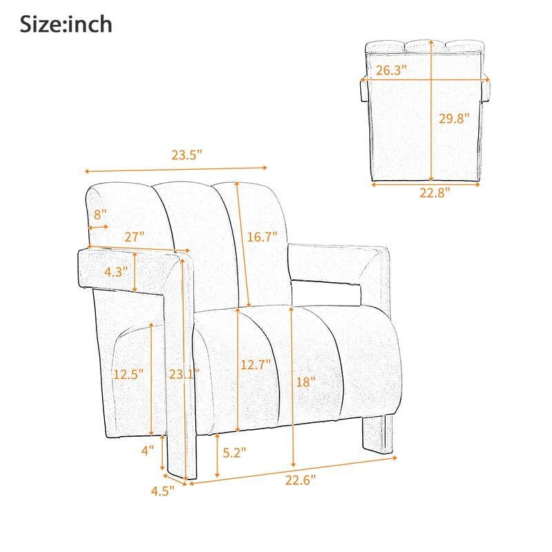 Polyester Modern Minimalist Armchair with L-Shaped Armrests, Thick Cushioning, and Durable Fabric