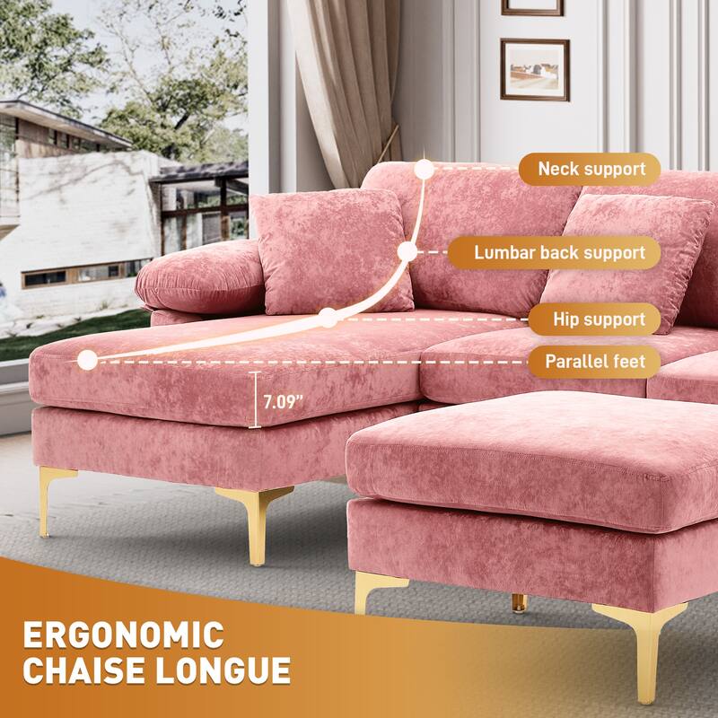110" Upholstered Velvet U-shaped Sectional Sofa With Chaise Lounge & Ottoman