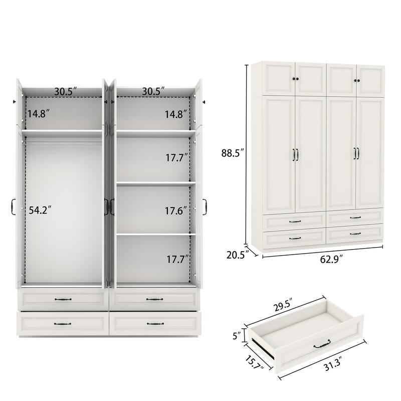 89" Large Wardrobe Armoire Closet High Cabinet Storage