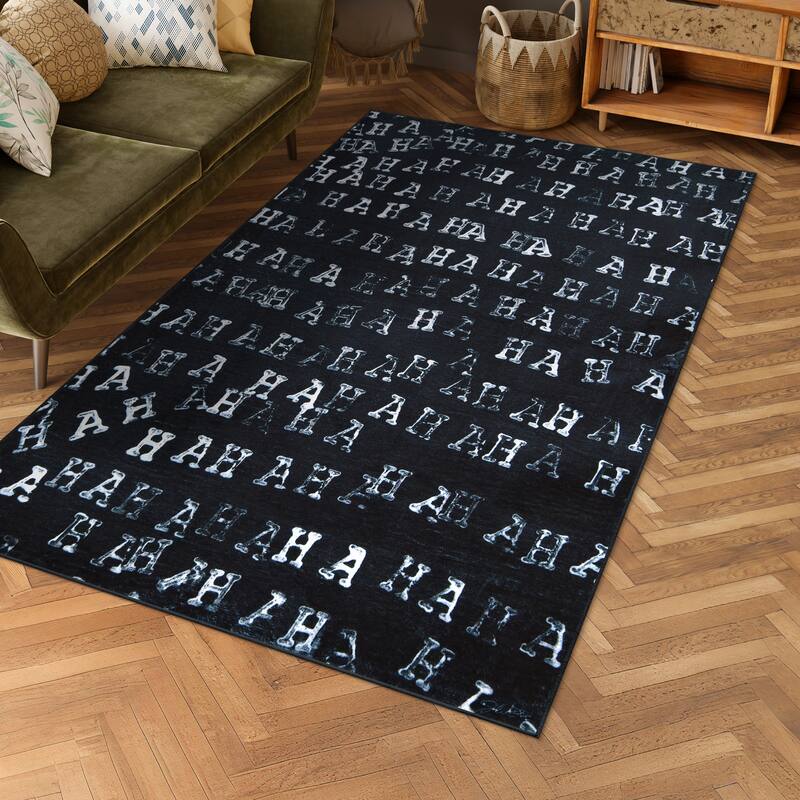 Haha II, Hand Washable Art Area Rug, power-loomed, 100% polyester, 2mm pile & non-slipping back