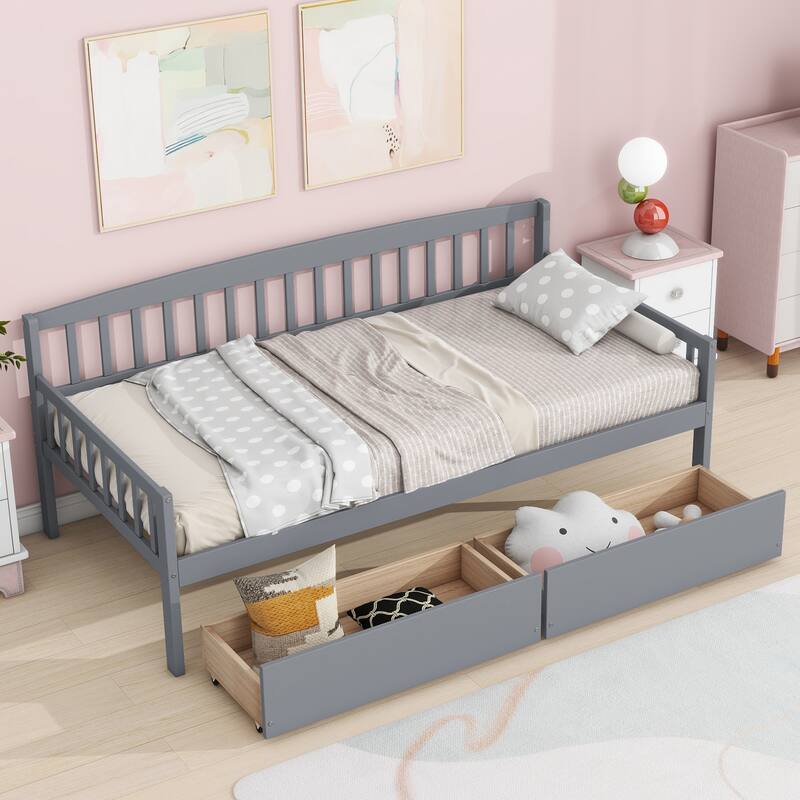 Twin-size Pine Wood Daybed with two Storage Drawers