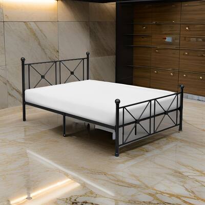 Leu Full Platform Bed, X Panel Accents with Medallion Centers, Black Metal