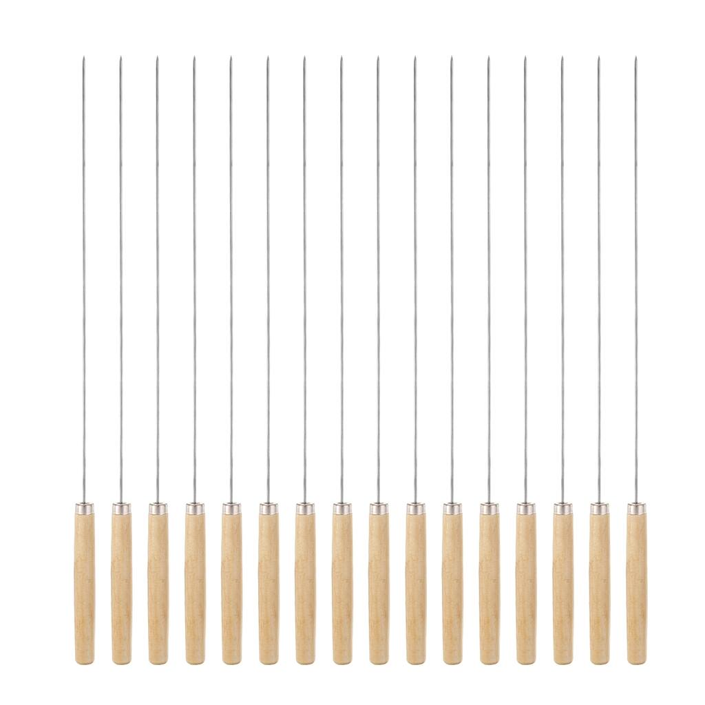 16pcs Kebob Skewers 34cm x1.6mm Round Sticks with Wood Grip Handle