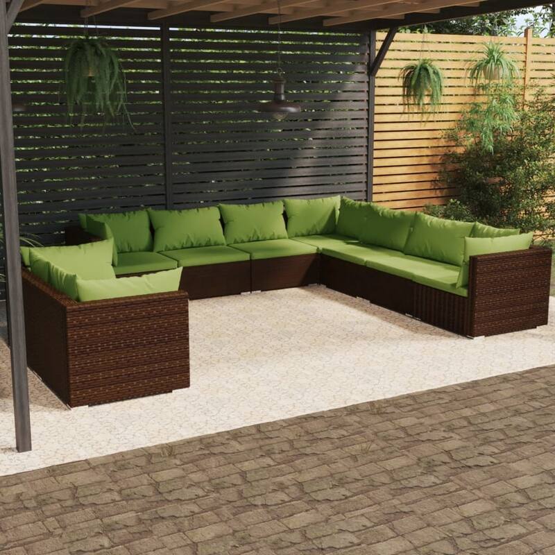 vidaXL Patio Lounge Set with Cushions Brown Poly Rattan - 27.6" x 27.6" x 24" - 27.6" x 27.6" x 24"