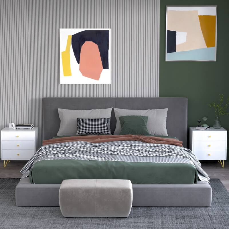 21.6'' Tall 3 - Drawer Nightstand White/Grey/Black(1 Piece)