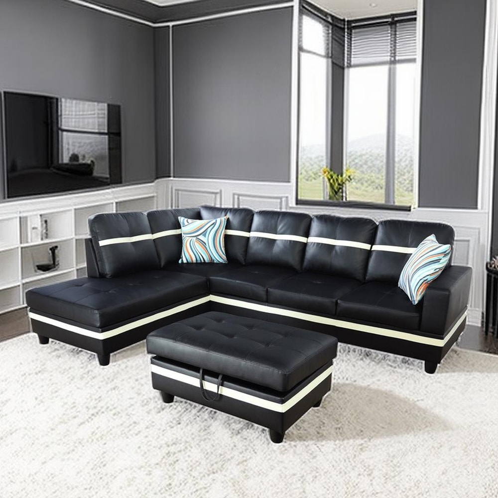 Black deals upholstered sectional