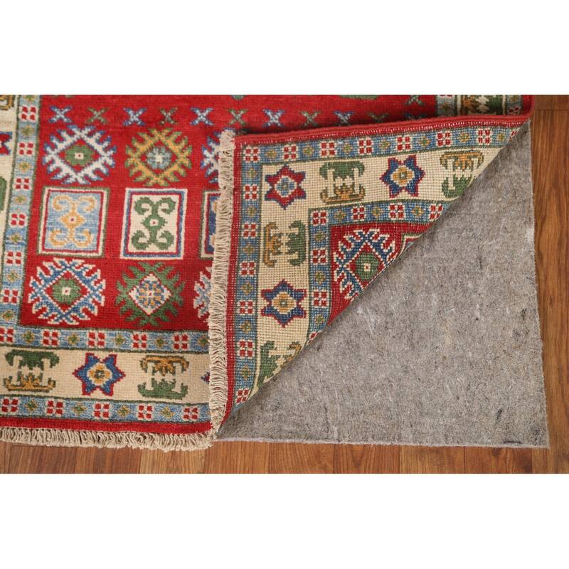 Red Geometric Traditional Kazak Oriental Wool Runner Rug Hand-knotted - 2'9" x 9'4"