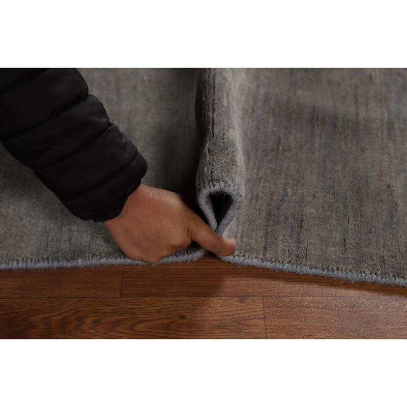 Gray Gabbeh Oriental Rug Hand-Knotted Solid Wool Carpet - 3'4" x 4'11"