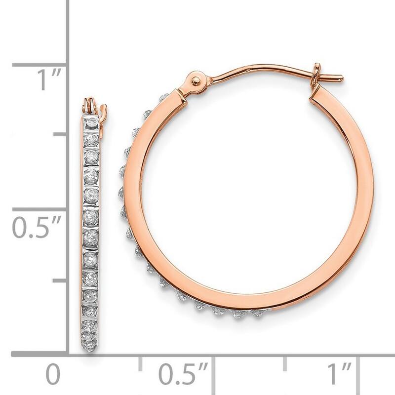 Curata 14k Rose Gold Polished Diamond Fascination Round Hinged Hoop Earrings - 25x22mm Wide 2mm Thick