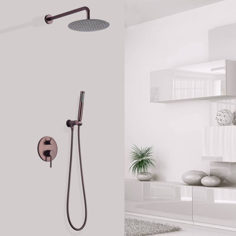 Wall Mounted Shower Faucet With Handheld Sprayer 10 Inch Shower Head Combo Set Modern Rainfall Shower System With Hand Shower
