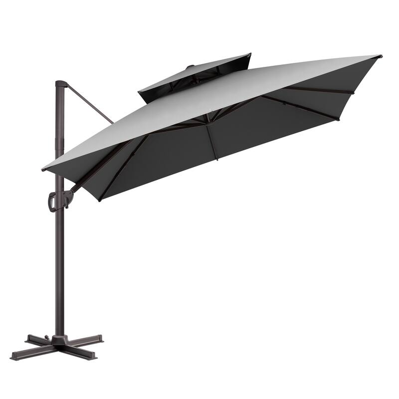 VredHom Double Top 10x10 FT Square Patio Cantilever Umbrella with Cross Stand - Dark Gray