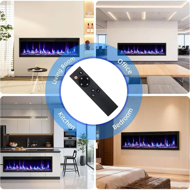 Ultra-Thin Electric Fireplace, Wall Mounted or Recessed, 750W/1500W Heater