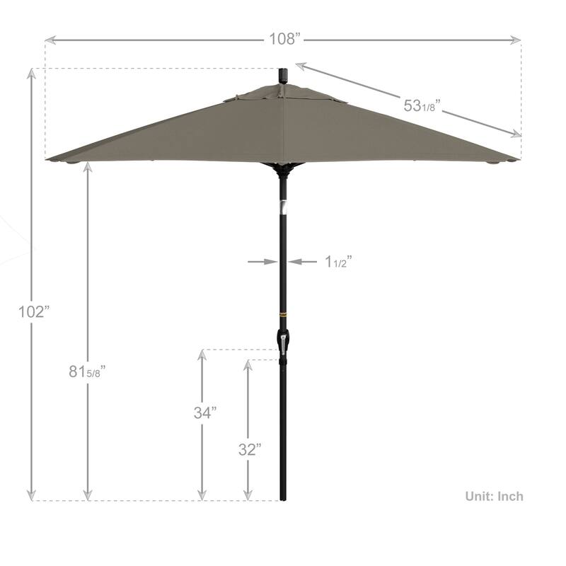California Umbrella 9' Rd. Aluminum Patio Umbrella, Crank Lift with Push Button Tilt, Black Finish, Pacifica Fabric