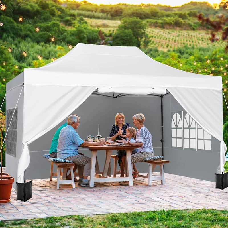 Costway 10 X 14 FT Pop up Canopy Tent with 4 Sidewalls, Wheeled Bag, 4 - See Details