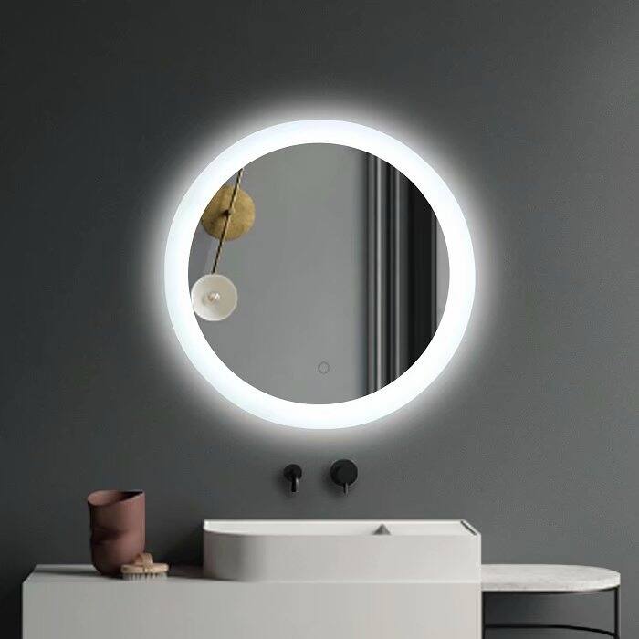 ExBrite 24 Inch Round Led Lighted Bathroom Mirror, Dimmable Antifog Wall Mounted Defogger