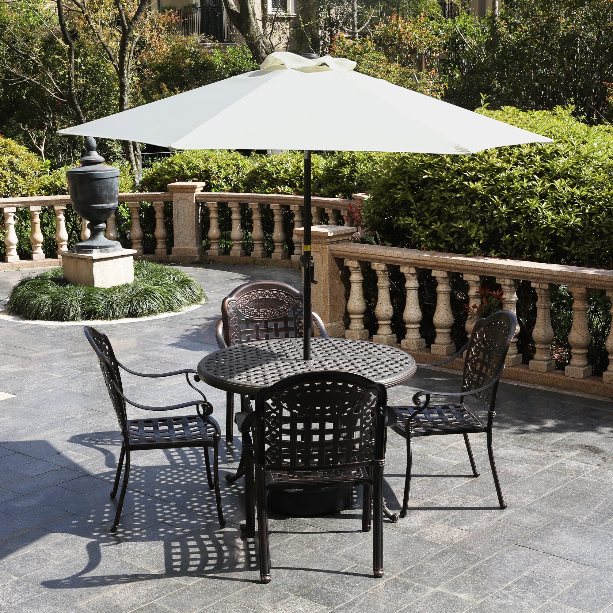 8 foot patio umbrella with base PURPLE LEAF 8 ft Cantilever Patio Umbrella Outdoor Offset Umbrell and 360-degree Rotation With Base, Beige
