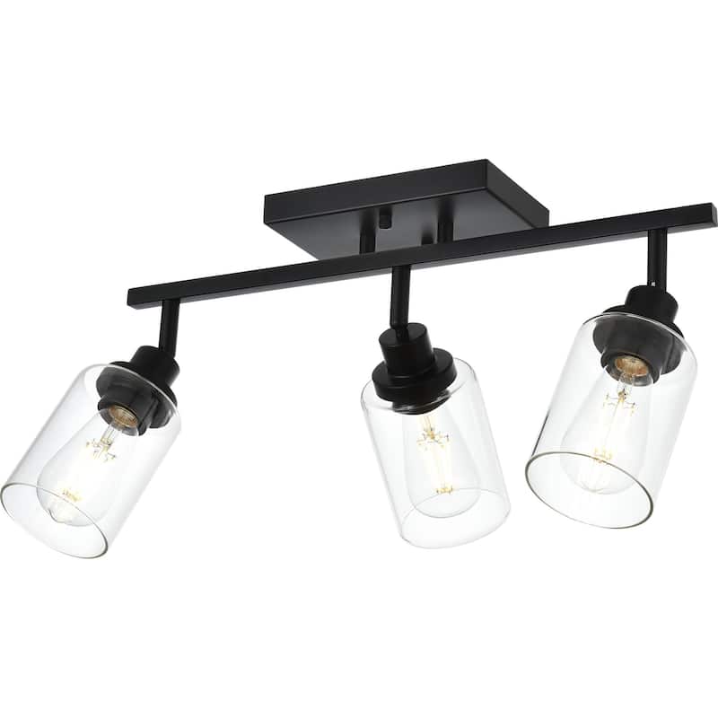 3-Light Track Lighting Kit Bathroom Light Fixtures Matte Black Ceiling Spotlight Fixture, Clear Glass Shade
