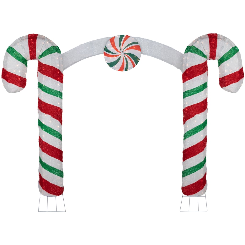 Lighted Double Candy Cane Archway Outdoor Christmas Decoration - 7' - Warm White - Red