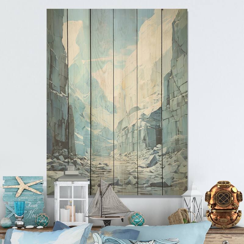 Designart "Winter Glacier Landscape In Canada I" Glacier Wood Wall Decor Country Blue Wood Panel On Natural Pine Wood
