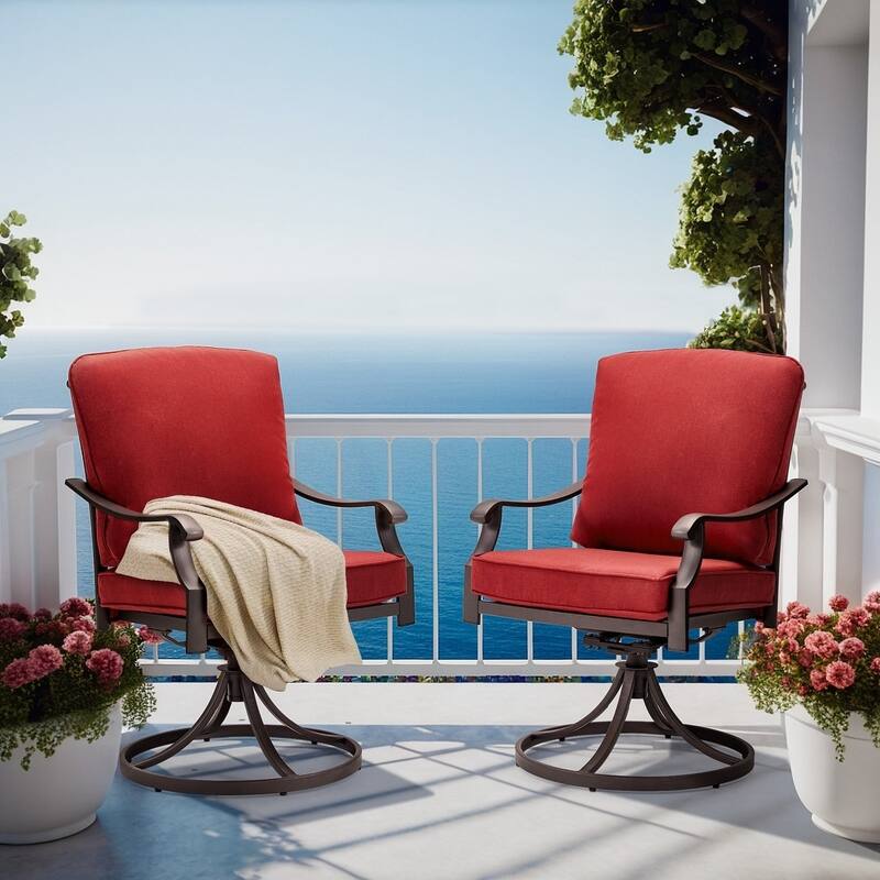 Outdoor Swivel Rocker Chairs Set of 2, Heavy-Duty 360° Swivel Patio Chairs with Cushions, All-Weather Steel Frame for Garden