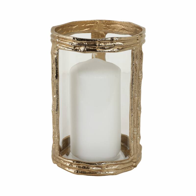 Aluminum Glass Pillar Holder Sculpted Organic Frame Handcrafted Detail