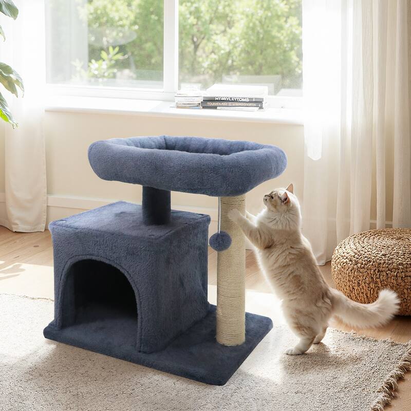 Gymax 19.5'' Small Cat Tree w/Large Padded Plush Perch Condo Sisal
