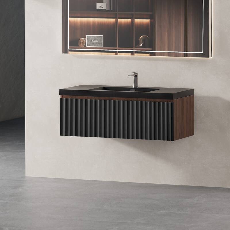 Wall Mounted Bathroom Vanity with Solid Surface Sink