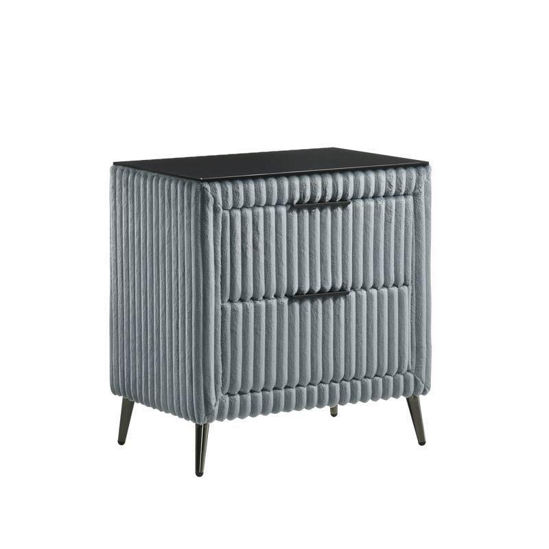 Blue Wide Wale Corduroy Upholstery Nightstand with Spacious Drawers