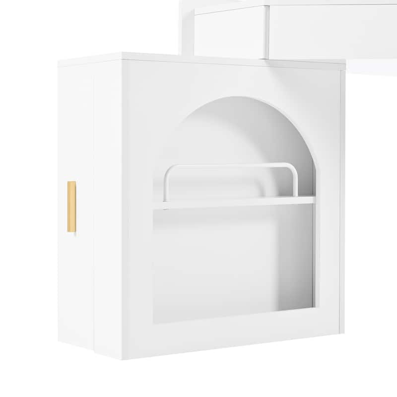 Corner Makeup Vanity Desk With Mirror & LED Lights