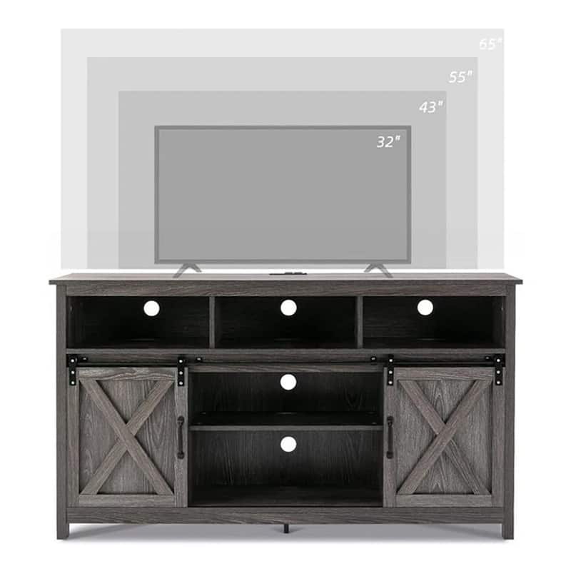 Farmhouse Barn Door TV Cabinet Up to 65" TV Grey - 55 inches