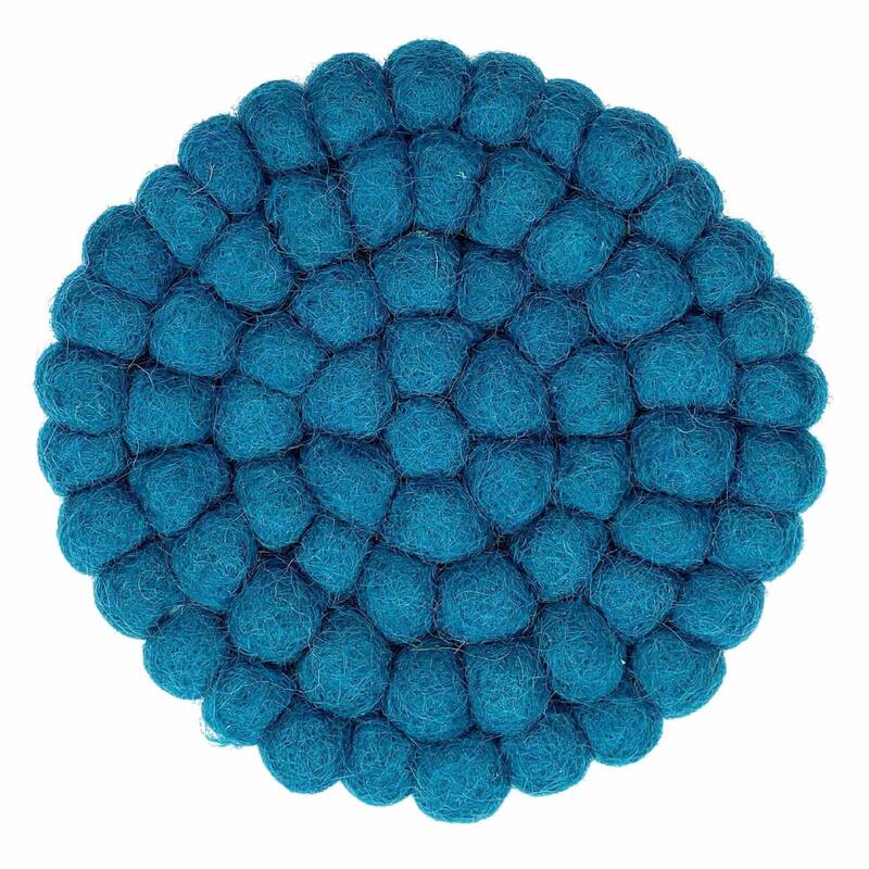 Felt Ball Trivet: Round, Mustard Medley - Teal