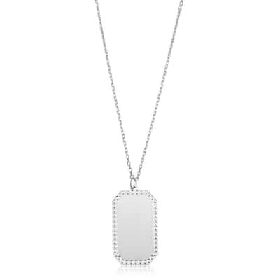 14k White Gold Dog Tag Plaque Nameplate Necklace for Women (adjusts to 16 or 17 inches)