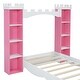preview thumbnail 8 of 7, Twin Size Castle-Shaped Platform Bed, Wood Storage Bed with Storage Shelf, Wood Dreamy Bed Frame, Kids, Teens, Pink+White
