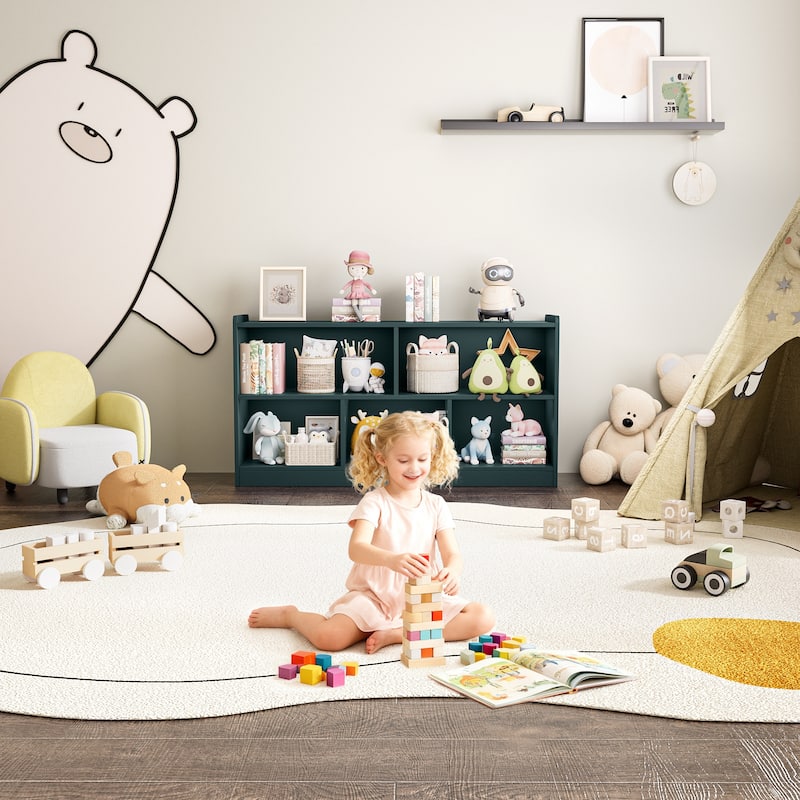 Wooden Storage Cabinet with 5 Sections, Montessori Kids Bookshelf and Toy Organizer for Nursery, Playroom & Classroom