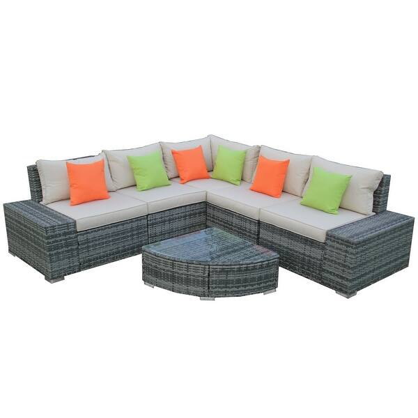 Shop Aleko 6 Pcs Outdoor Patio Furniture Sectional Set Rattan Sofa With Pillows Overstock 31729653