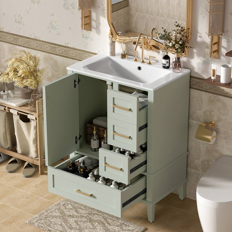 Freestanding Bathroom Vanity Cabinet with Ceramic Sink & 3 Drawers