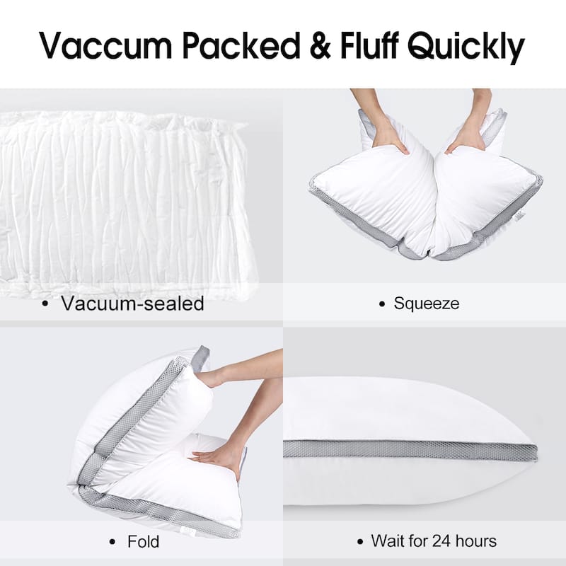 Cotton Gusseted Pillows, Down Alternative Bed Pillows for Side&Back Sleepers, Set of 2