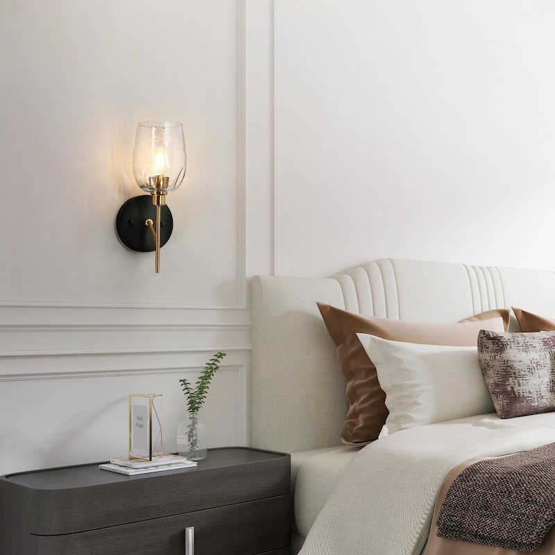 Denan Modern Transitional Gold Bedroom Wall Sconces with Textured Glass Bathroom Vanity Lights - D 5.5" x H 12"