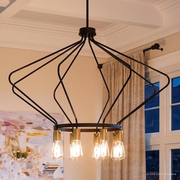 Luxury Mid-Century Modern Chandelier, 24.875"H x 40"W, with Industrial Chic Style, Olde Bronze Finish by Urban Ambiance. Opens flyout.