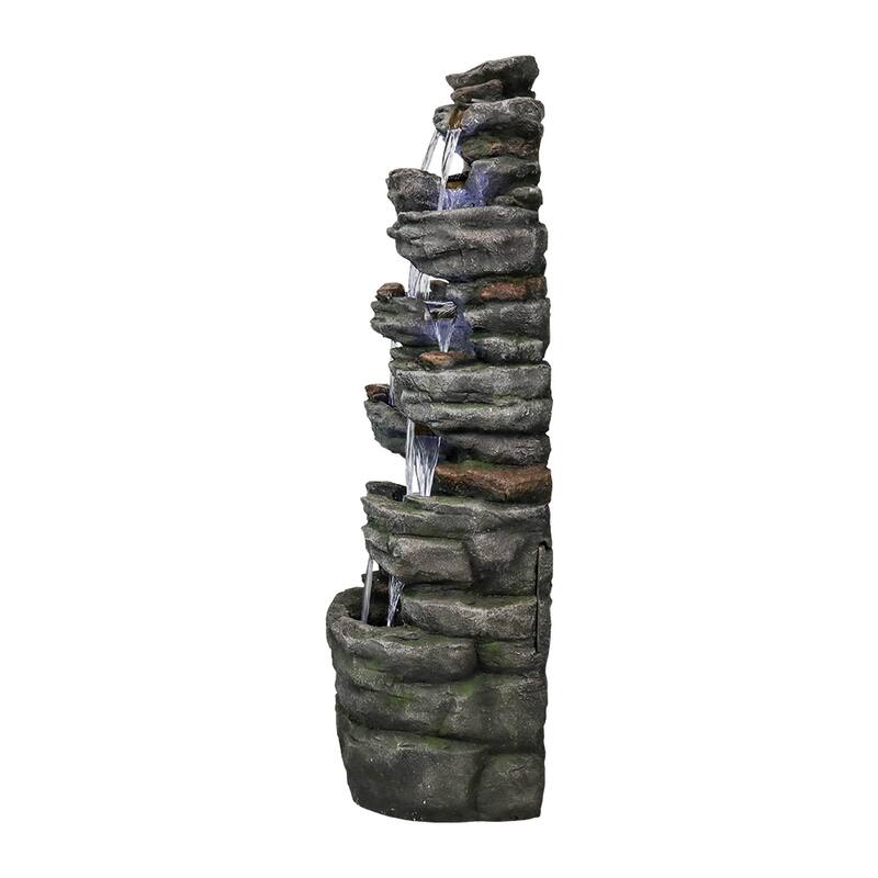 8-Tier Rocks Outdoor Water Fountain-47.2''H Waterfall with LED Light