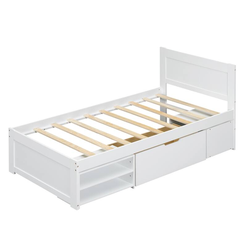 Twin/Full Size Platform Bed,Wooden Storage Bed Frame,Nosie Free
