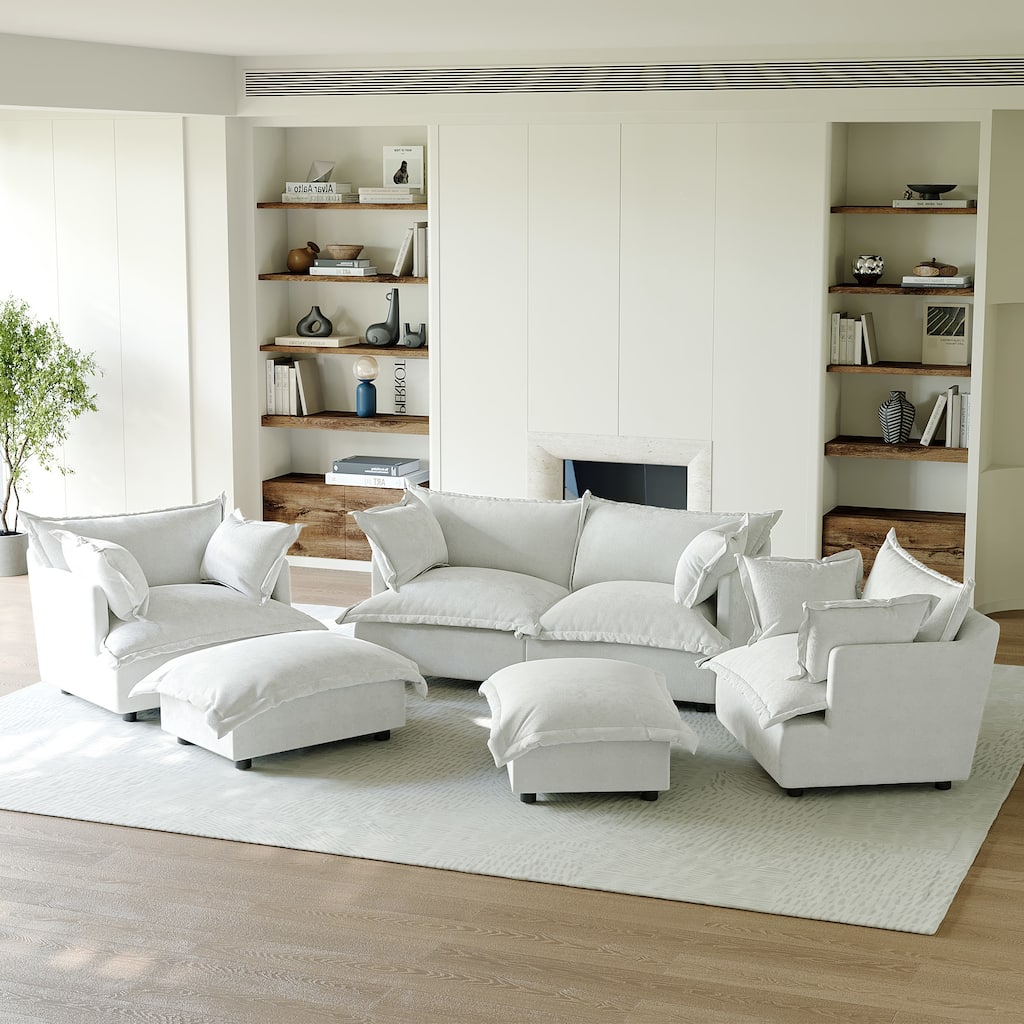 6 Piece Oversized Chenille Comfy Cloud Modular Sectional Sofa Set