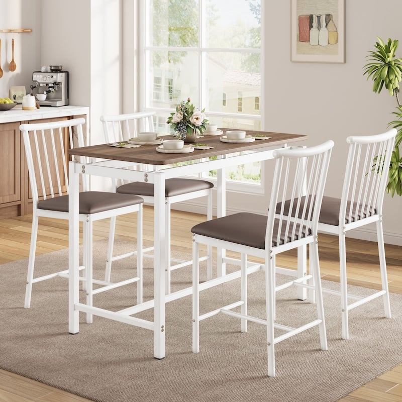 5-Piece Rectangular Dining Table Set with 4 Upholstered Chairs