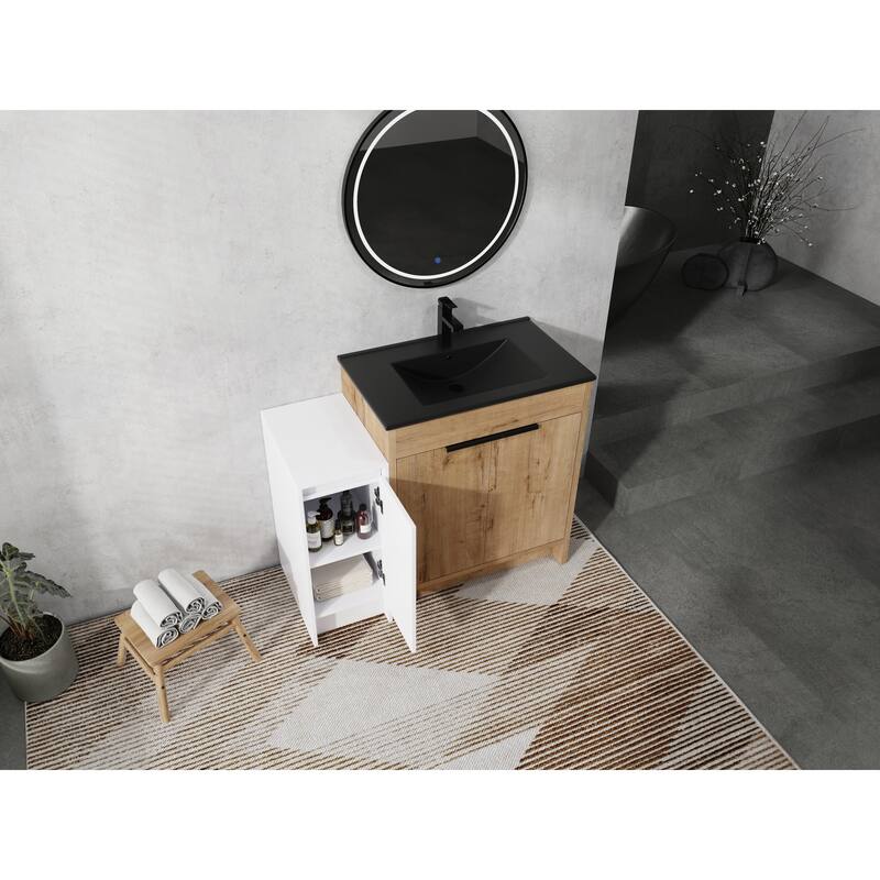 72" Freestanding Bathroom Vanity Set with Adjustable Storage Cabinets, Black Ceramic Sink