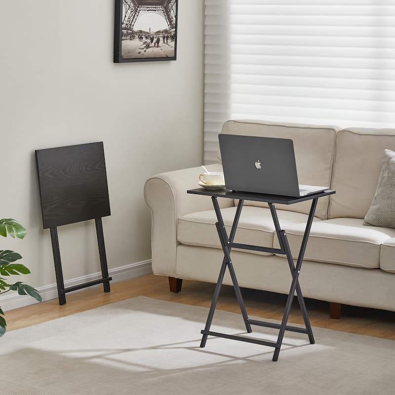 2-Piece Folding TV Tray Table No Assembly Required Portable Sofa Side Table,Snack Table,Space-Saving Easy to Fold Wood Rustic
