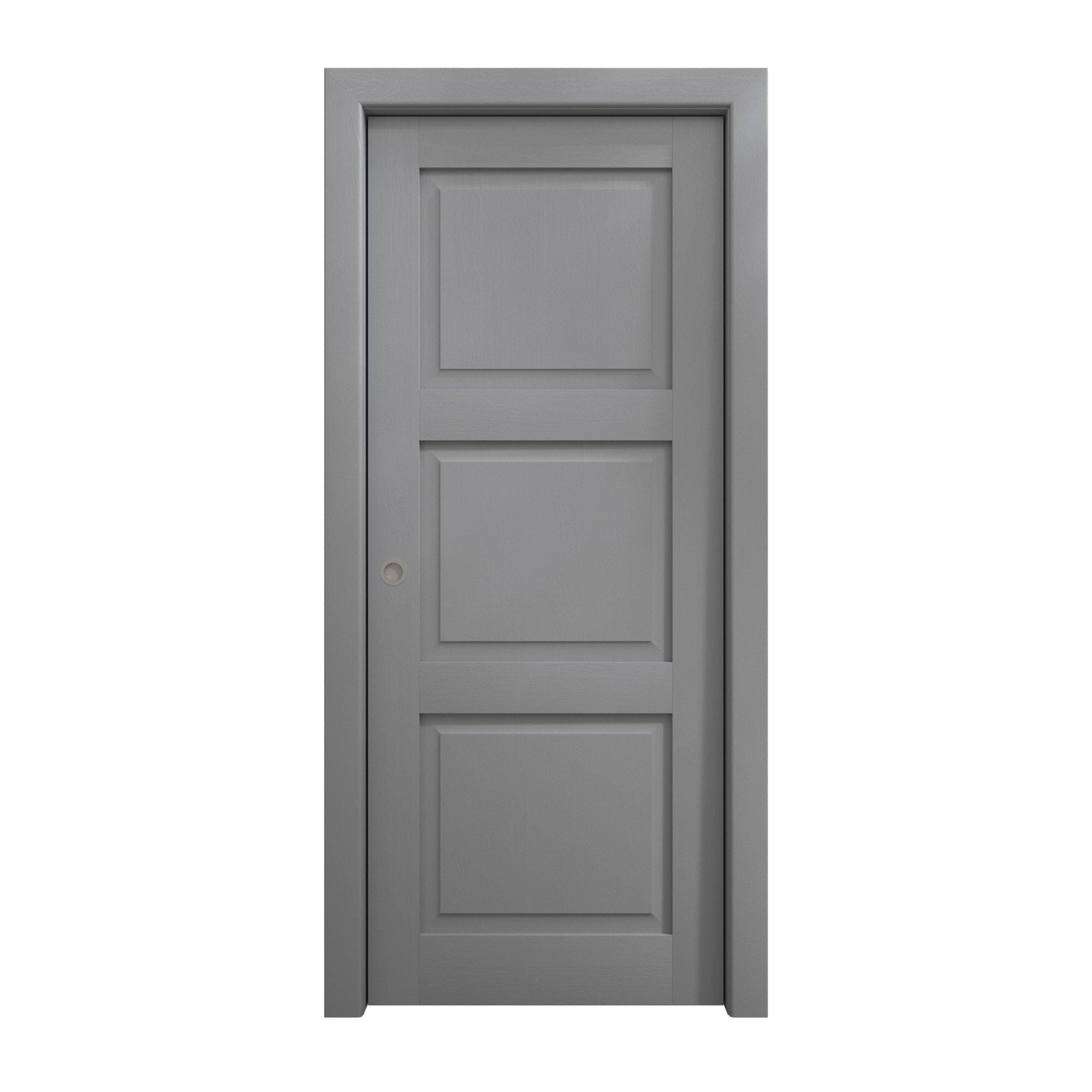 Sliding Pocket Door 18 x 84 inches | Ego 5010 Painted Grey Oak | Kit Rail Hardware | Solid Wood Interior Bedroom Modern Doors