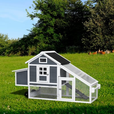 Removable Tray Ramp wooden outdoor chicken hutch coop with running cage with wheels