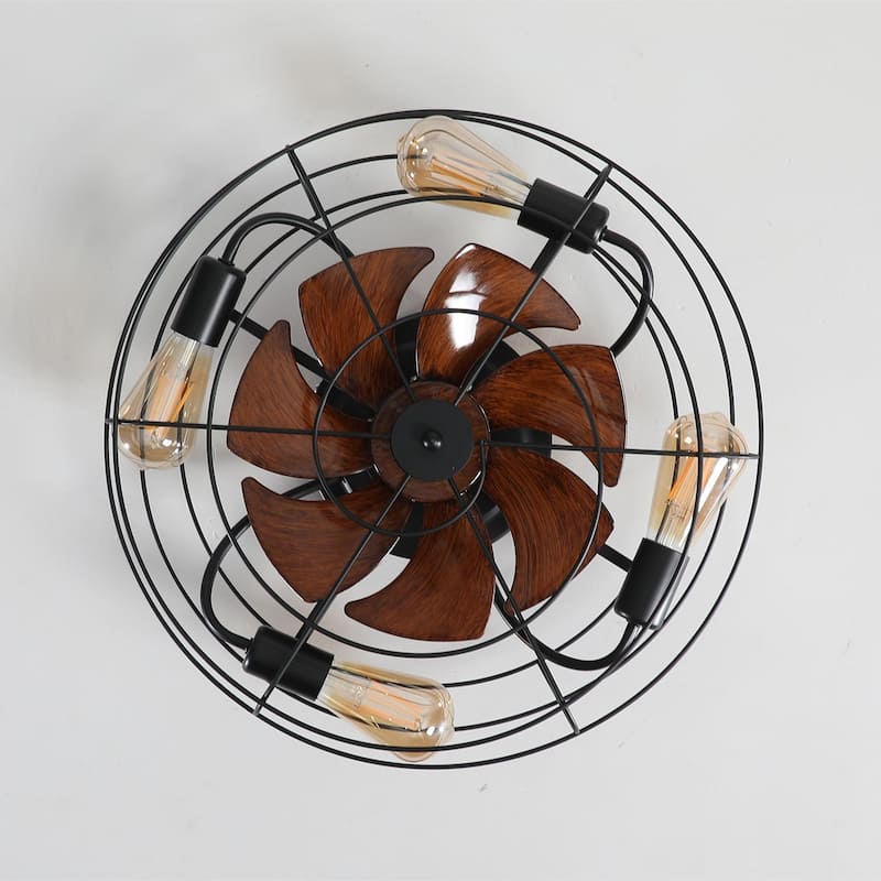 20 in. W x 6 in. H Iron Ceiling Fan in Black with LED Lights - 20" x 6" in